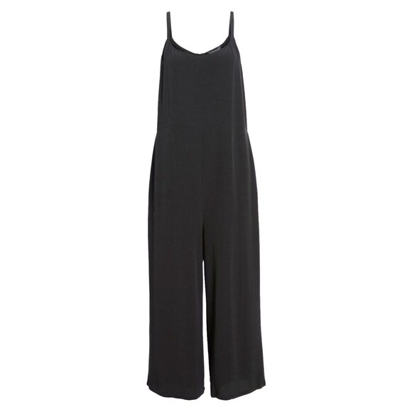 NWT Eileen Fisher Cami Jumpsuit in Black Viscose Crepe Camisole Tank Jumper L - Picture 1 of 6